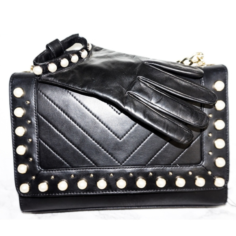 KARL LAGERFELD CHEVRON BAG WITH PEARL TRIM